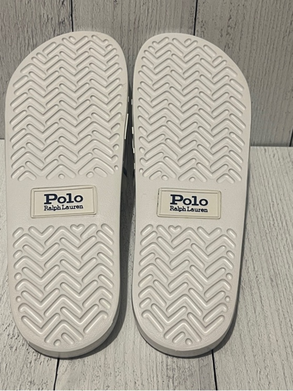Polo by Ralph Lauren White Slides with Navy Logo Strap - Picture 2 of 4
